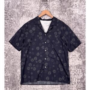 Officine Generale Shirt XXL Mens Blue Cotton Woven Camp Collar Retro